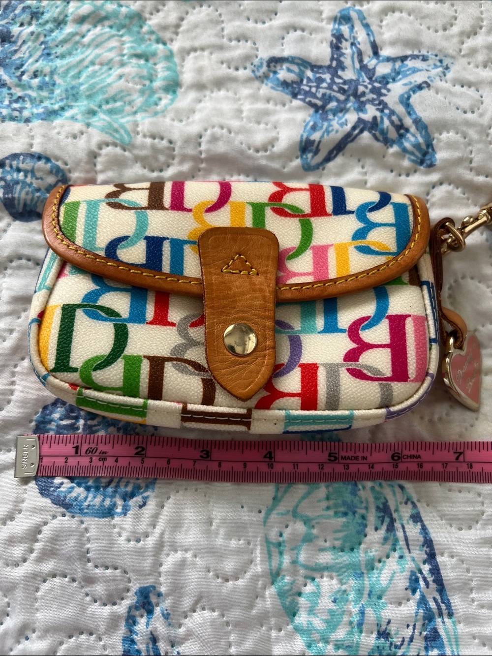 Dooney & Bourke Rainbow Signature Canvas Mini Wristlet with Leather Trim